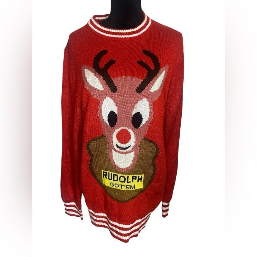 TIPSY ELVES MENS RED RUDOLPH UGLY CHRISTMAS SWEATER FESTIVE HOLIDAY‎ SIZE XL